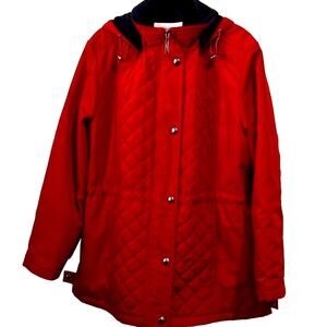 Liz Claiborne quilted puffer hooded jacket Medium Gorgeous red color